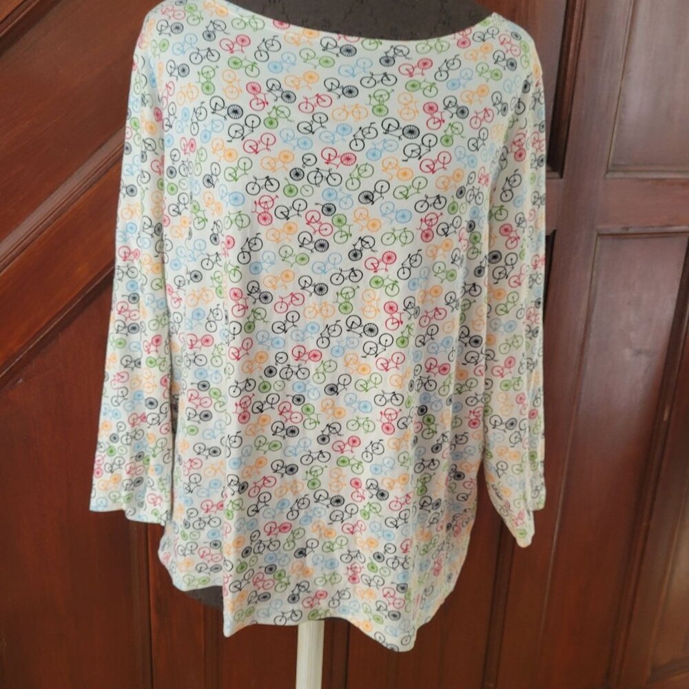 Talbots XL Multicolor Bicycle Print Cotton/Spandex Long Sleeve Top